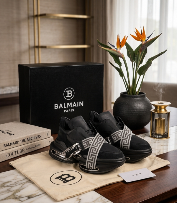 Balmain B BOLD BLACK MONOGRAM STRAP SNEAKERS