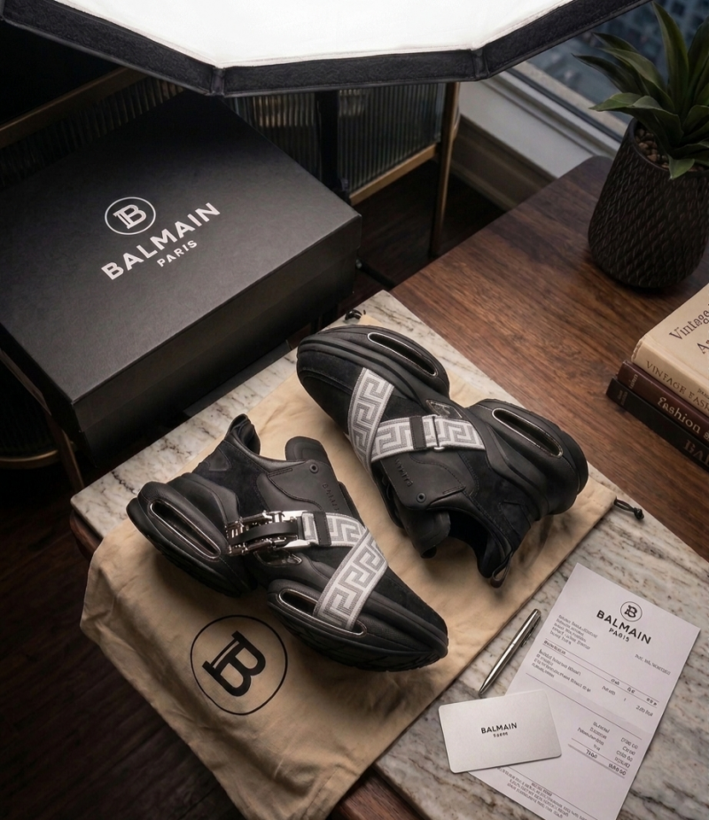 Balmain B BOLD BLACK MONOGRAM STRAP SNEAKERS
