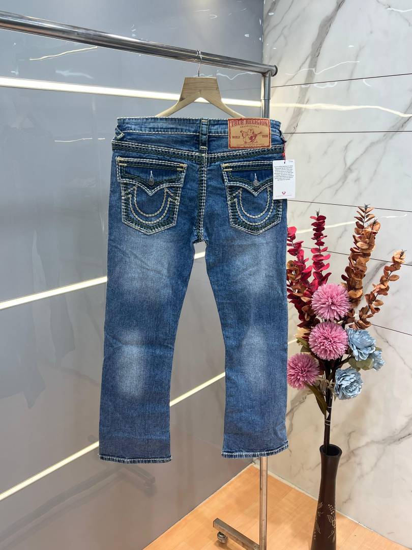 True Religio n Blue Shade Boot cut Premium Imported Stretchable lycra fabric Denim with back flap pocket Design 3706