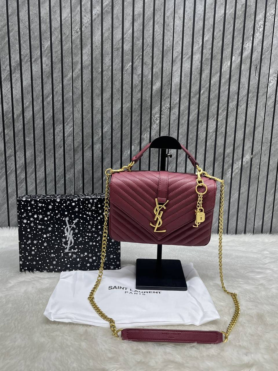 Ysl Collage Wine-Gold Medium Shoulder Bag With Original Box & Dust Cover
