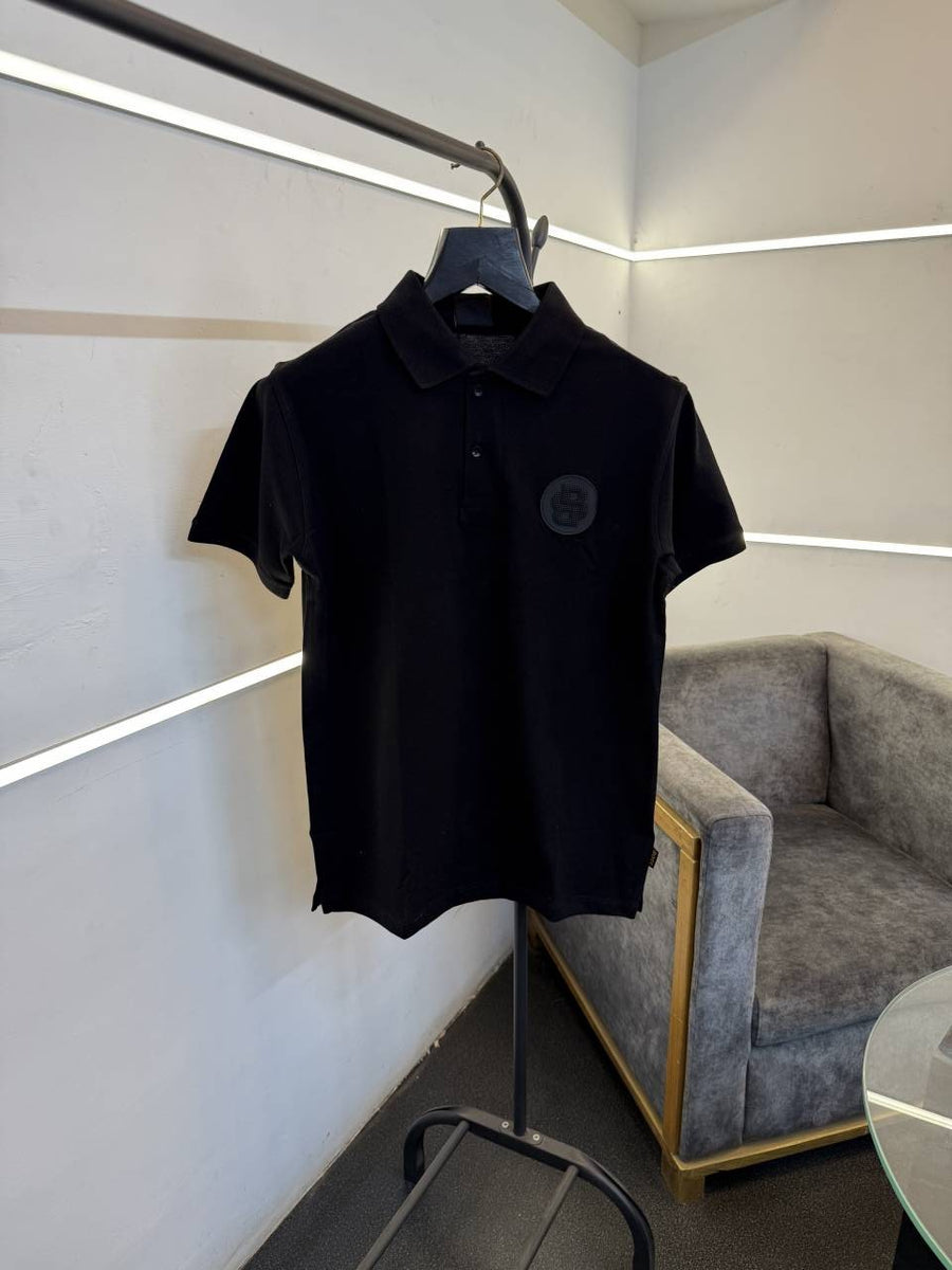 Hugo bos matty fabric imported polo tshirt white brand logo on chest black sale