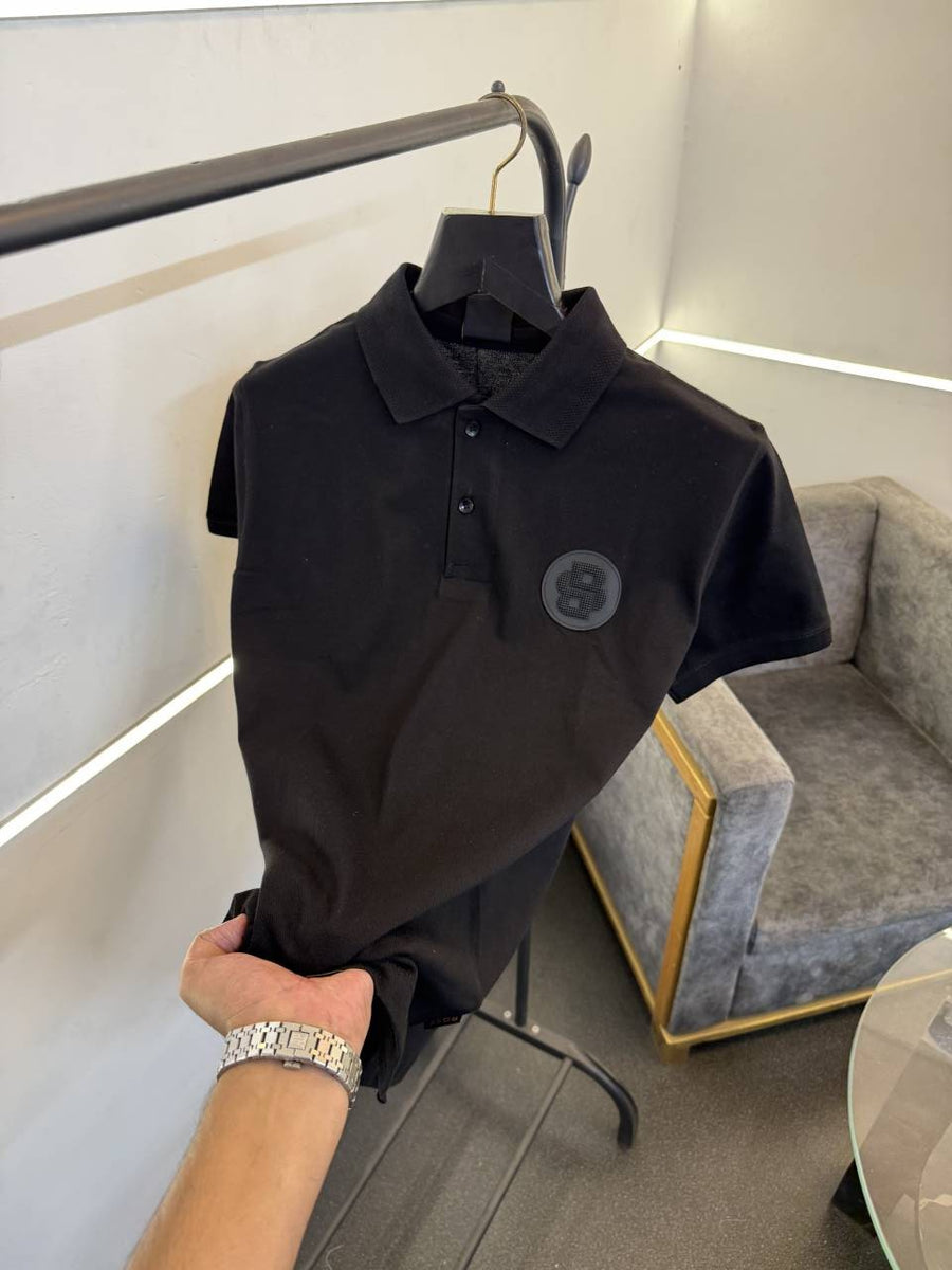 Hugo bos matty fabric imported polo tshirt white brand logo on chest black sale
