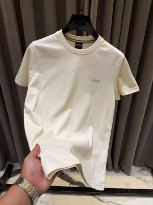 Boss Chest Logo Round Neck T-shirt Cream