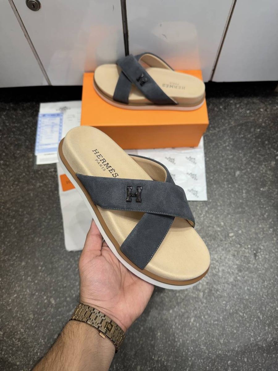 Hermes INFRA CROSS ITALIAN SLIDE GREY SUEDE 023