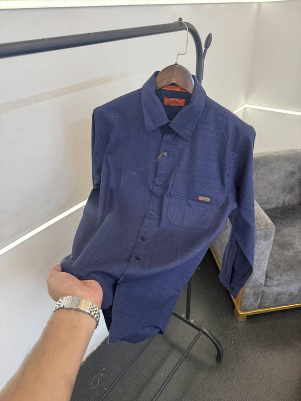 Heermes linen cotton imported shirt blue