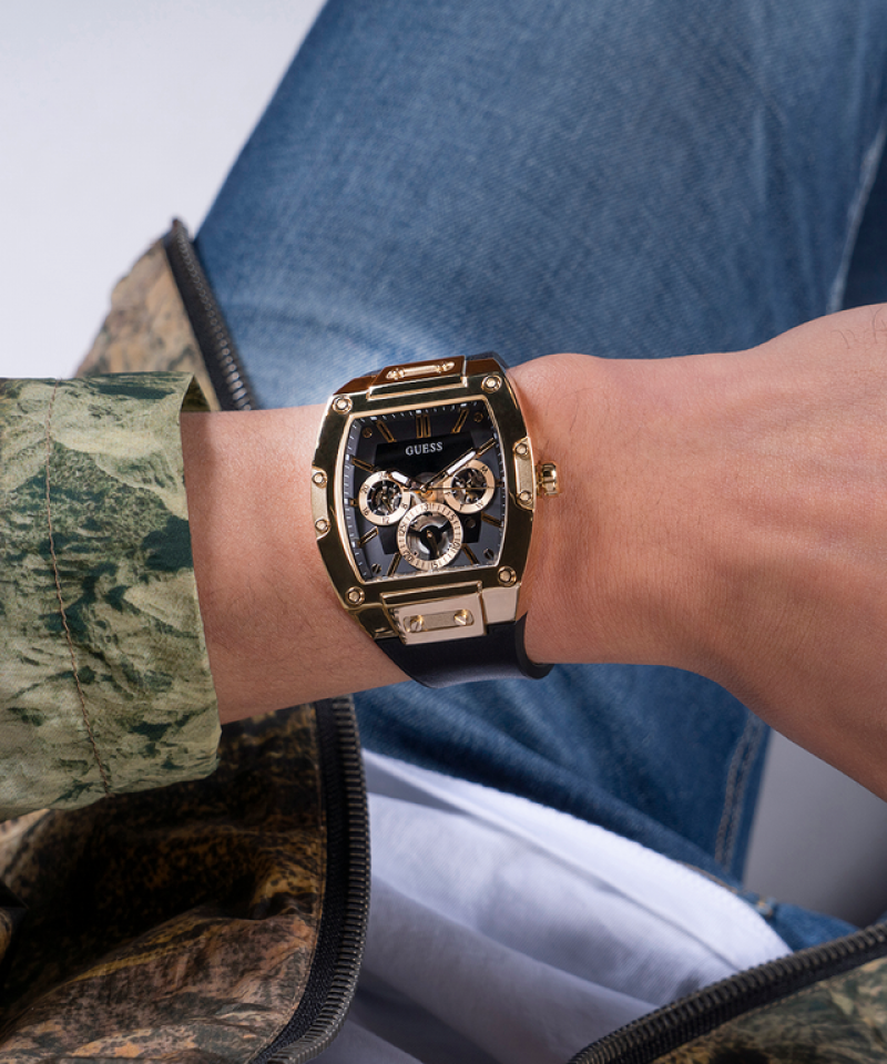 Guess Rectangle Chronograph Black-Full Gold