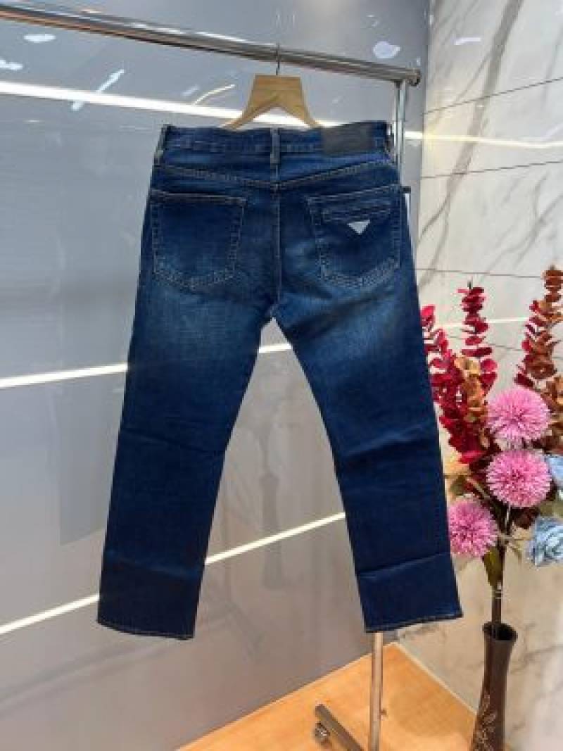 Prada Dark Shade Straight Fit Premium Imported Stretchable Lycra Fabric Denim with Metal Logo 4203