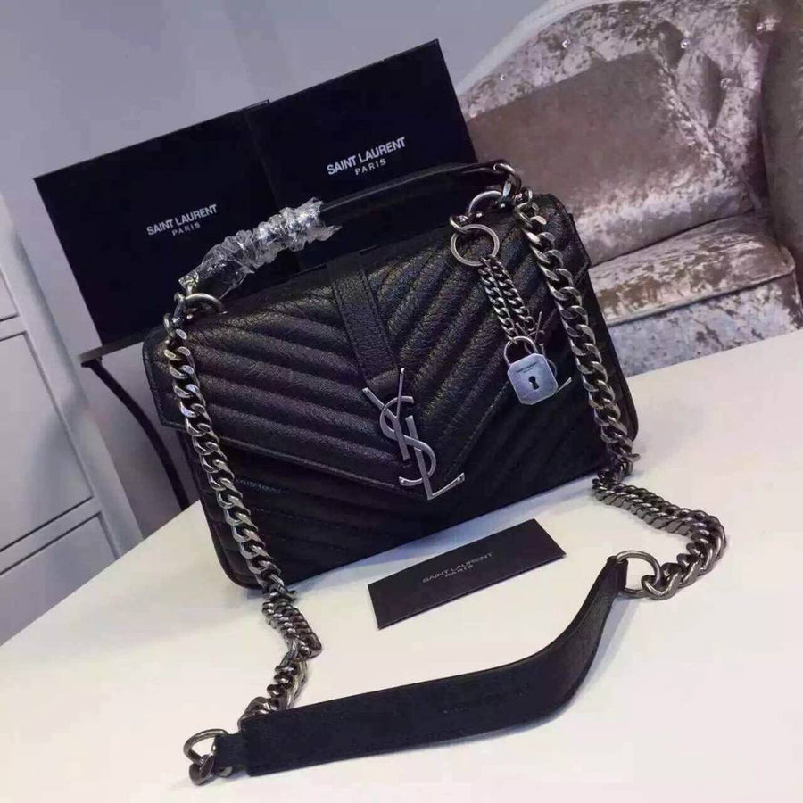 Ysl Collage Black-Silver Medium Shoulder Bag With Original Box & Dust Cover