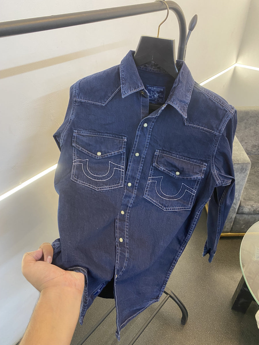 01 True religion snap button denim shirt blue