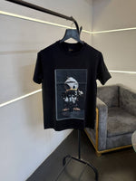 Hugo bos turkey imported heavy print and patch round neck tshirt black sale
