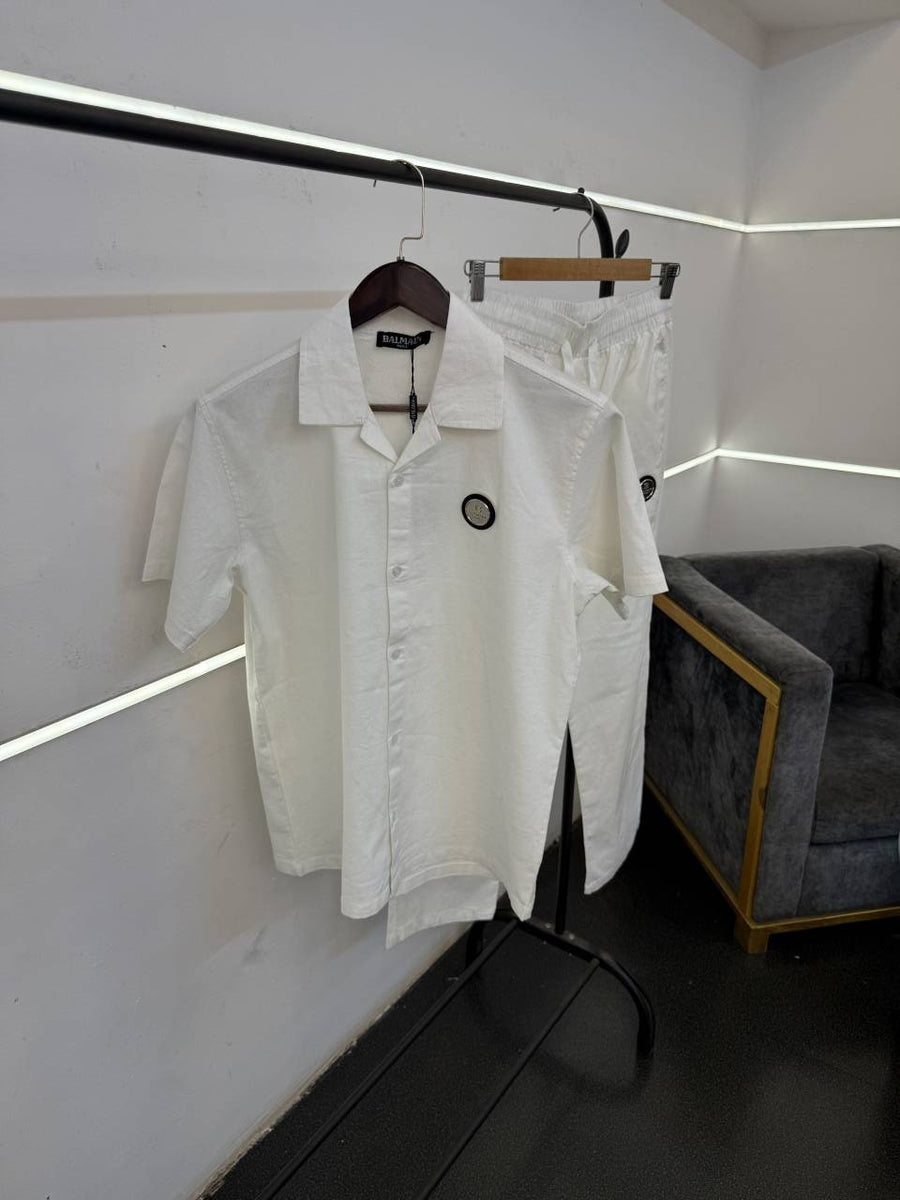 Balmain imported cord set with steel logo white