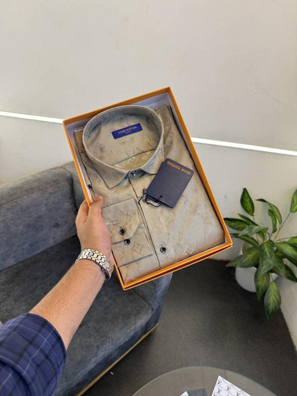 Louis Vuitton laser cut monogram imported box pack shirt beige