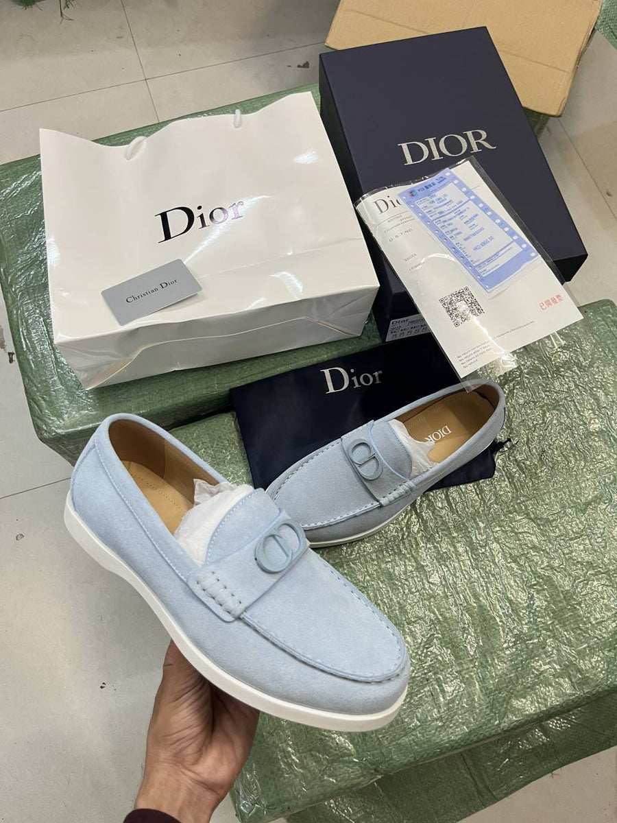 Dior Granville Premium Loafers Light Blue Suede Calfskin Surplus Quality With All Accessories 0018