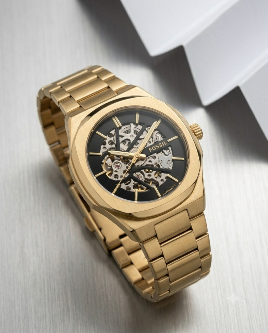 Fossil_il Automatic Skeleton gold black