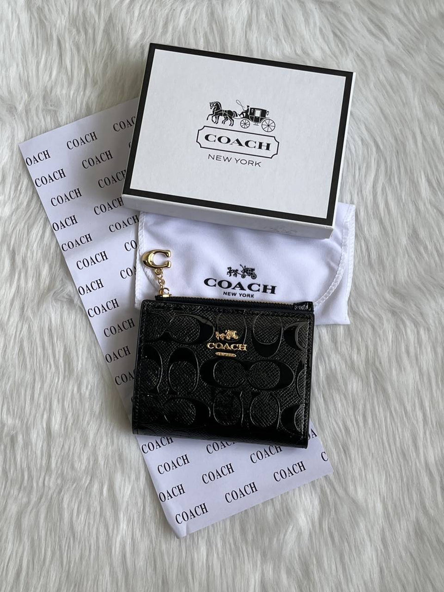 Coach Snap Wallet Black Mini With Original Box dustCover