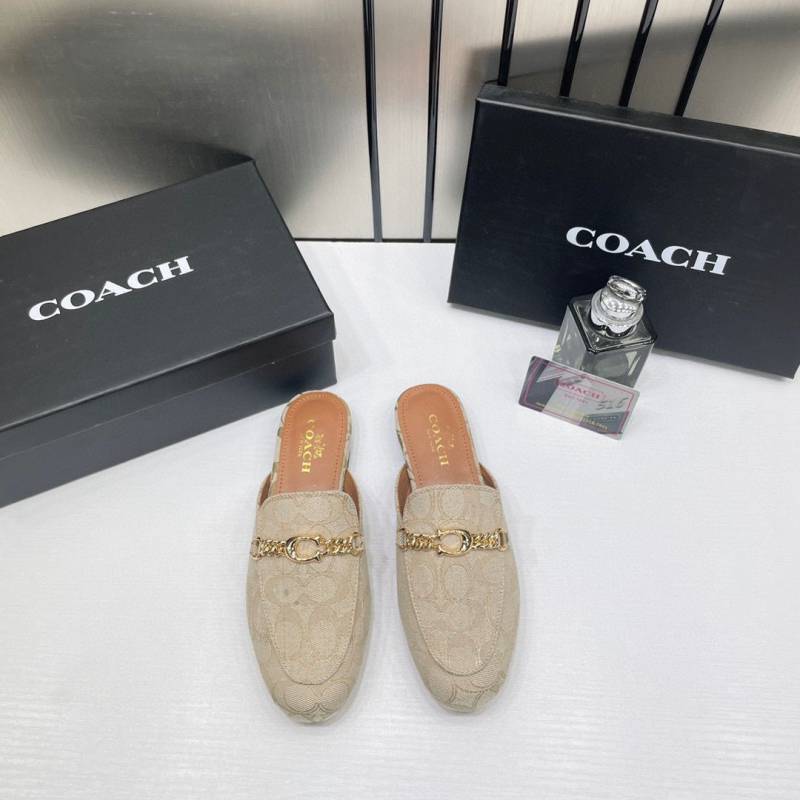 Coach_Samie_Beige_Mules_Slides_For_Women_With_Original_Box_And_Carry_Bag