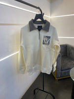 Louis Vuitton heavy gsm H zip cotton fleece imported sweatshirt cream