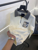 Louis Vuitton heavy gsm H zip cotton fleece imported sweatshirt cream