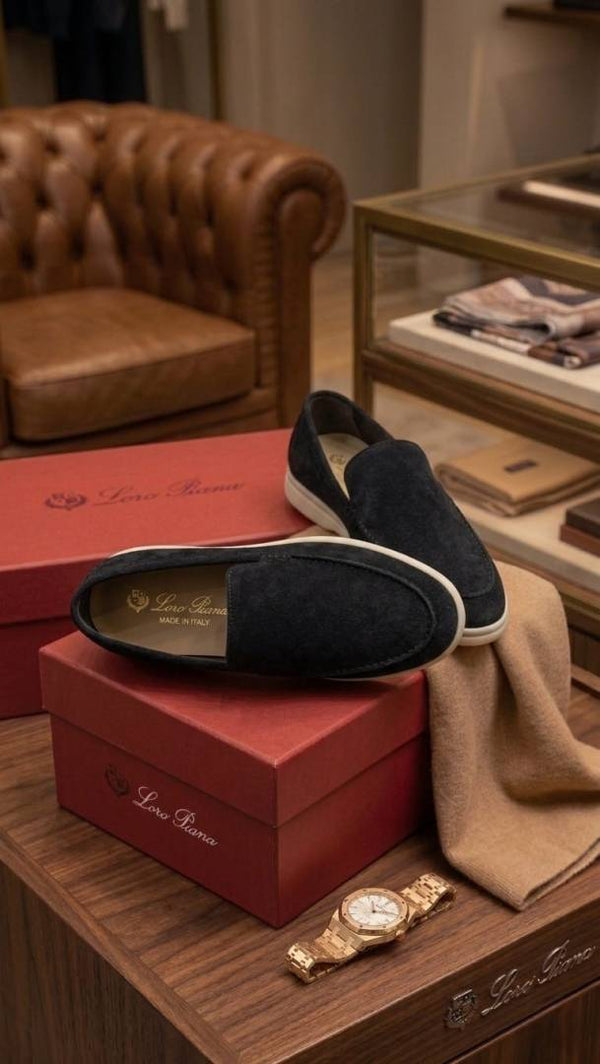 LORO PIANA SUMMER WALKS LOAFER SUEDE BLACK 100
