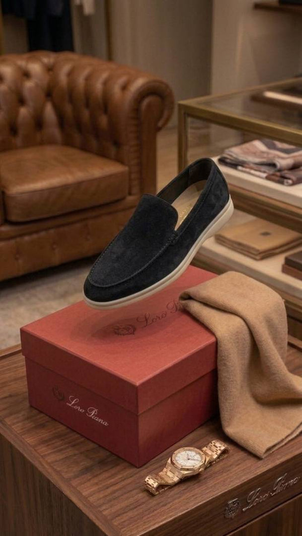 LORO PIANA SUMMER WALKS LOAFER SUEDE BLACK 100