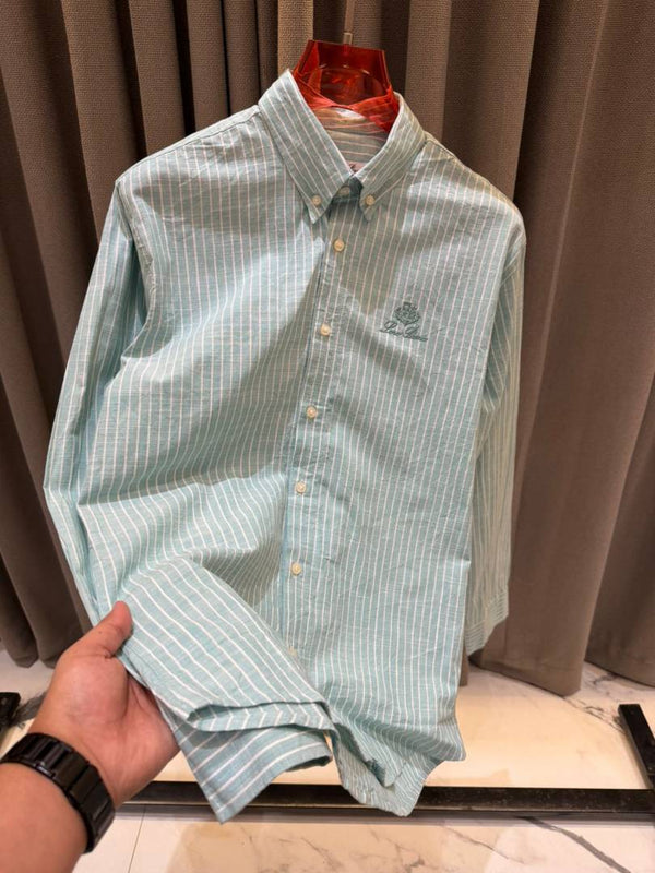 Lorro Pianna Chest Logo Lining Full Sleeves Shirt Sky Green