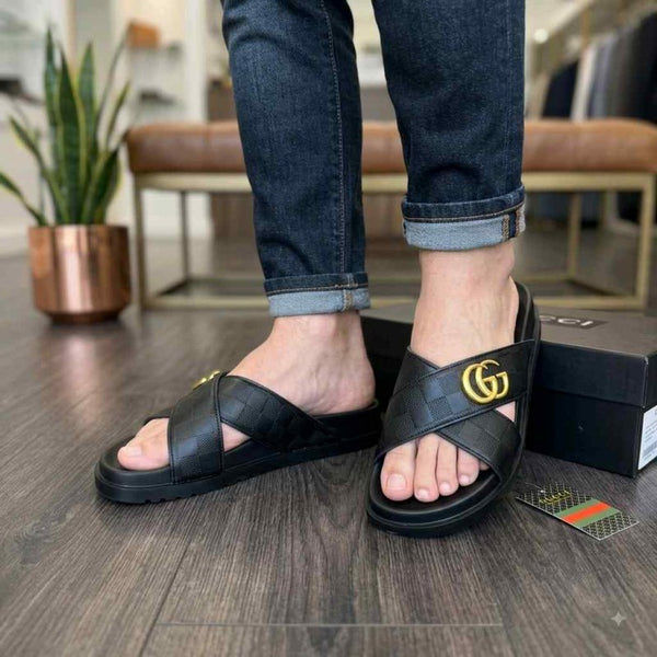 Gucci GG Cross Strap Premium Black Slides