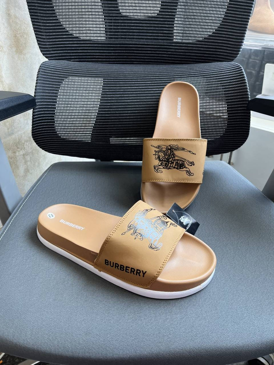 Burberry Print Comfort Slides Tan Yellow