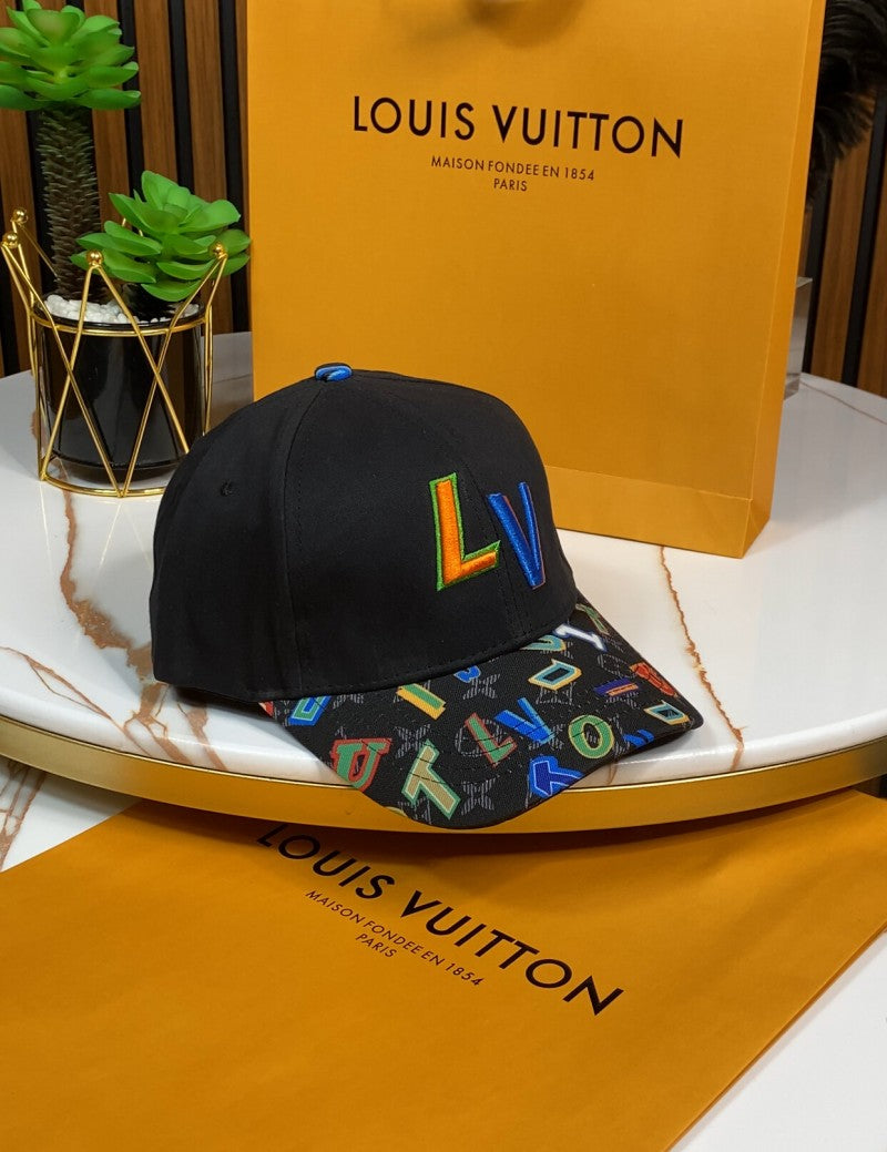 Louis Vuitton_Embroidered_Front_Logo_Alphabetic_Black_Premium_Unisex_Cap_With_Safety_Box