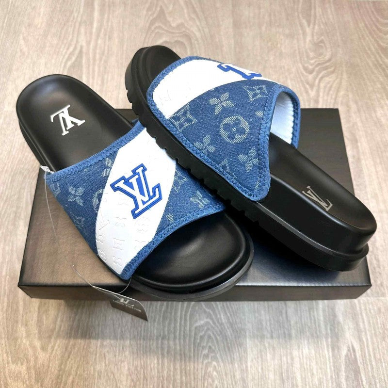 Louis Vuitton Monogram Blue White Black Premium Slides