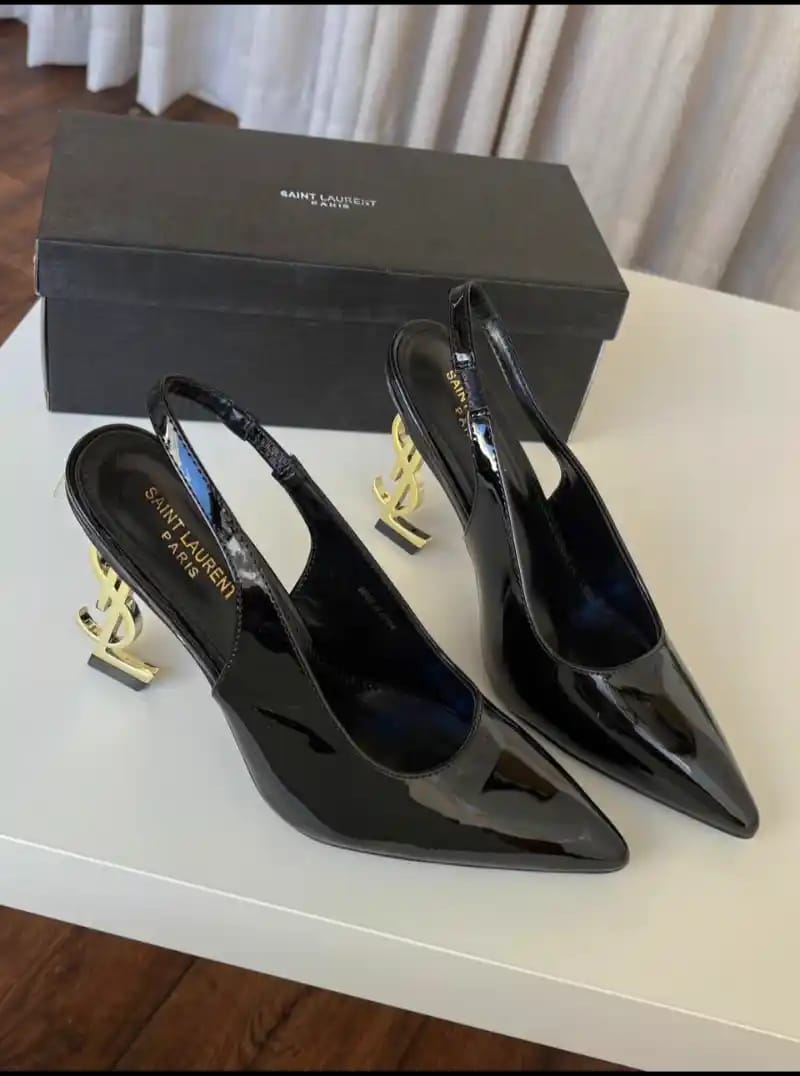 Ysl Saint Laurent Opyum Heel Black Gold Slingback Pumps 8679 Black Gold With OG Box Carry Bag