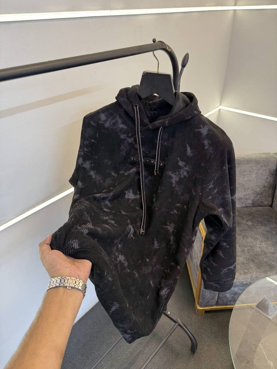 Balmain black imported washing cloud look knitted fabric hoodie