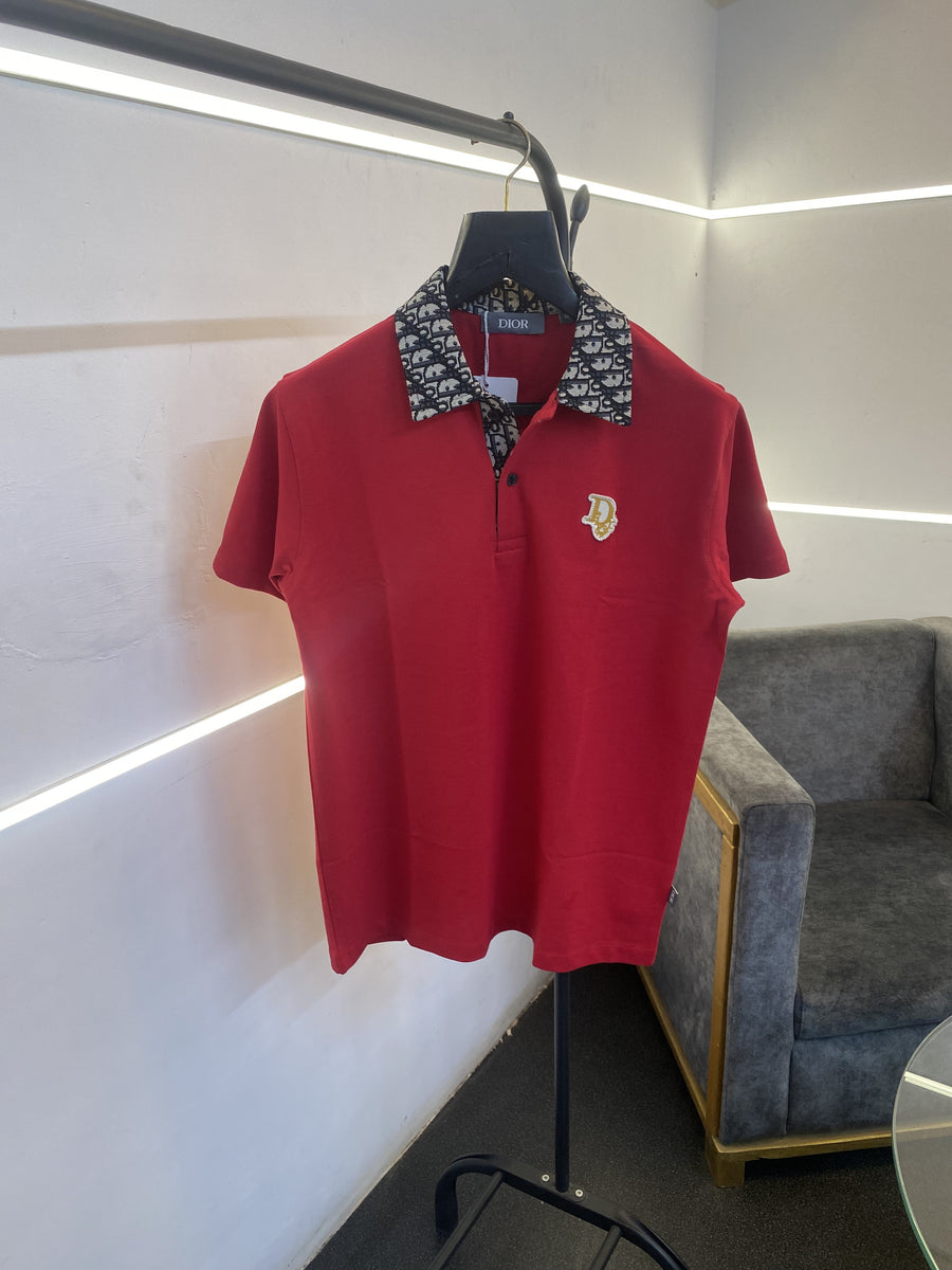 Christian Diyor jacquard collar turkish imported polo tshirt red