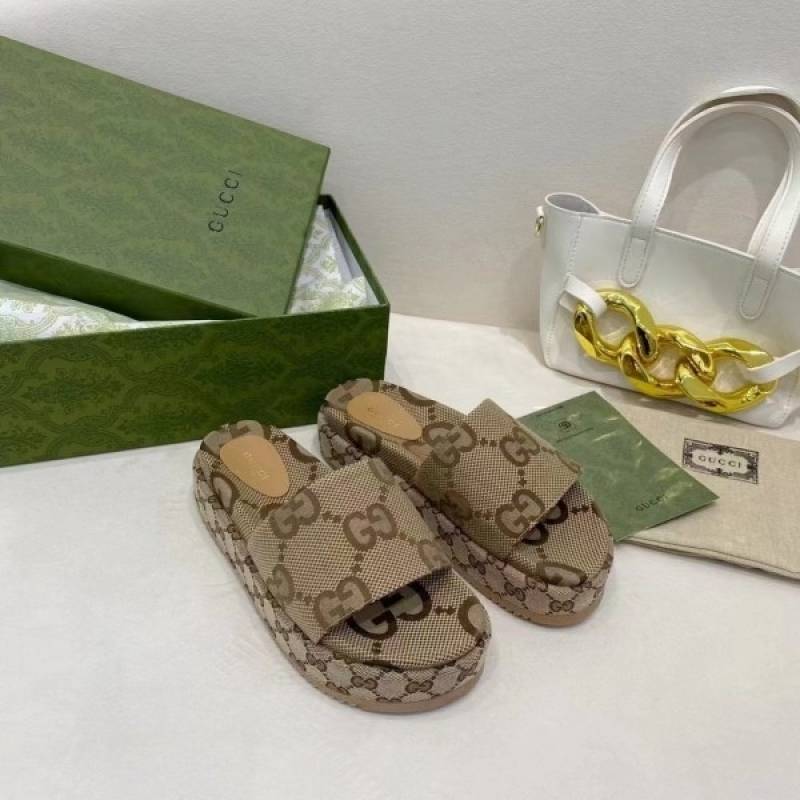 Gucci GG Marmont Platform Slide Sandal With OG Box & Carry Bag (Brown - 783)