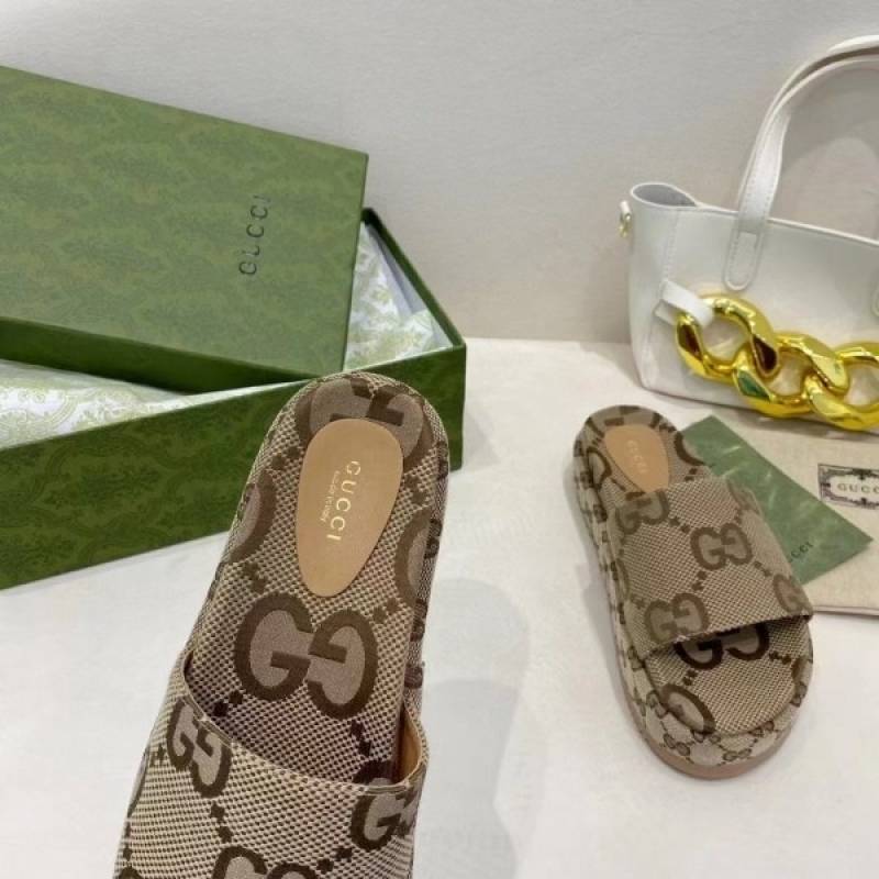 Gucci GG Marmont Platform Slide Sandal With OG Box & Carry Bag (Brown - 783)