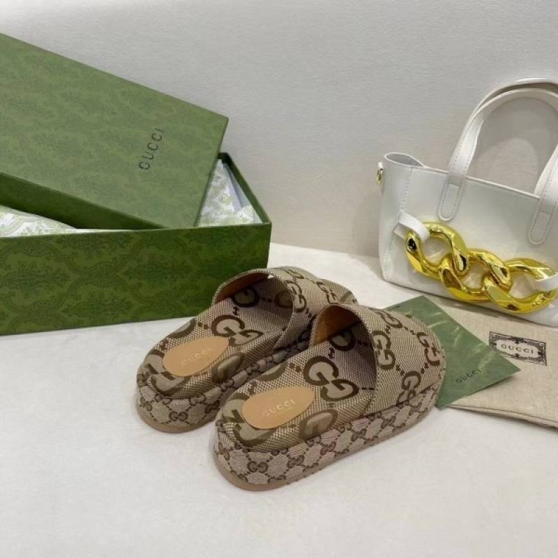 Gucci GG Marmont Platform Slide Sandal With OG Box & Carry Bag (Brown - 783)