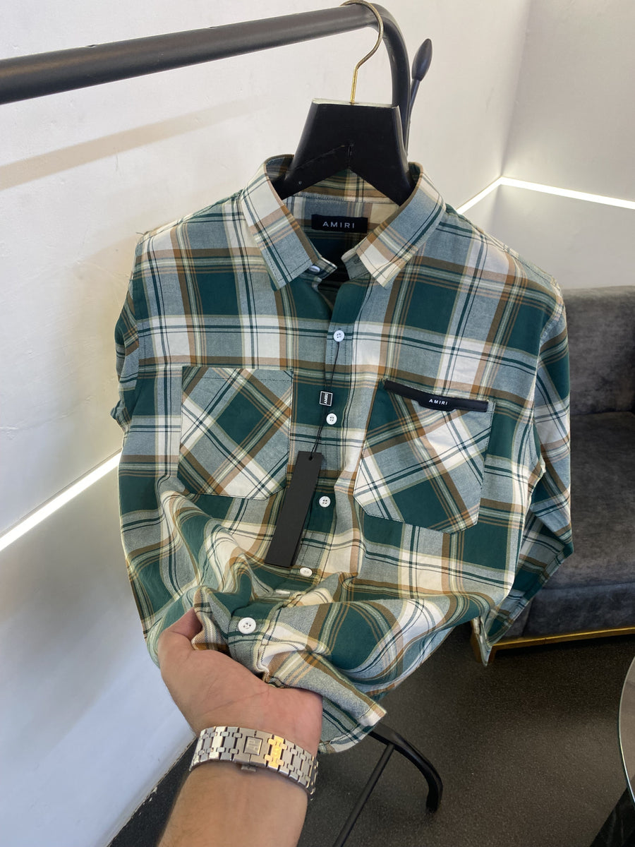 Amiri style 2 checks imported box packing shirt green