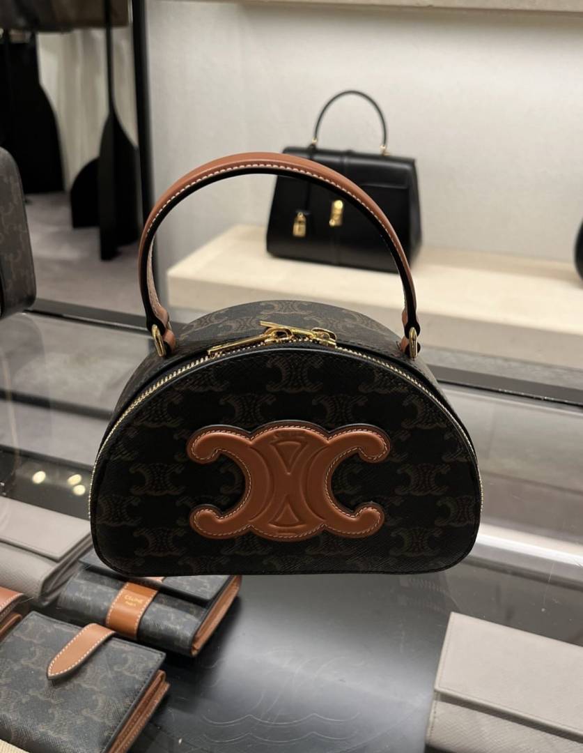CELINE HALF MOON CASE IN TRIOMPHE CANVAS AND CALFSKIN