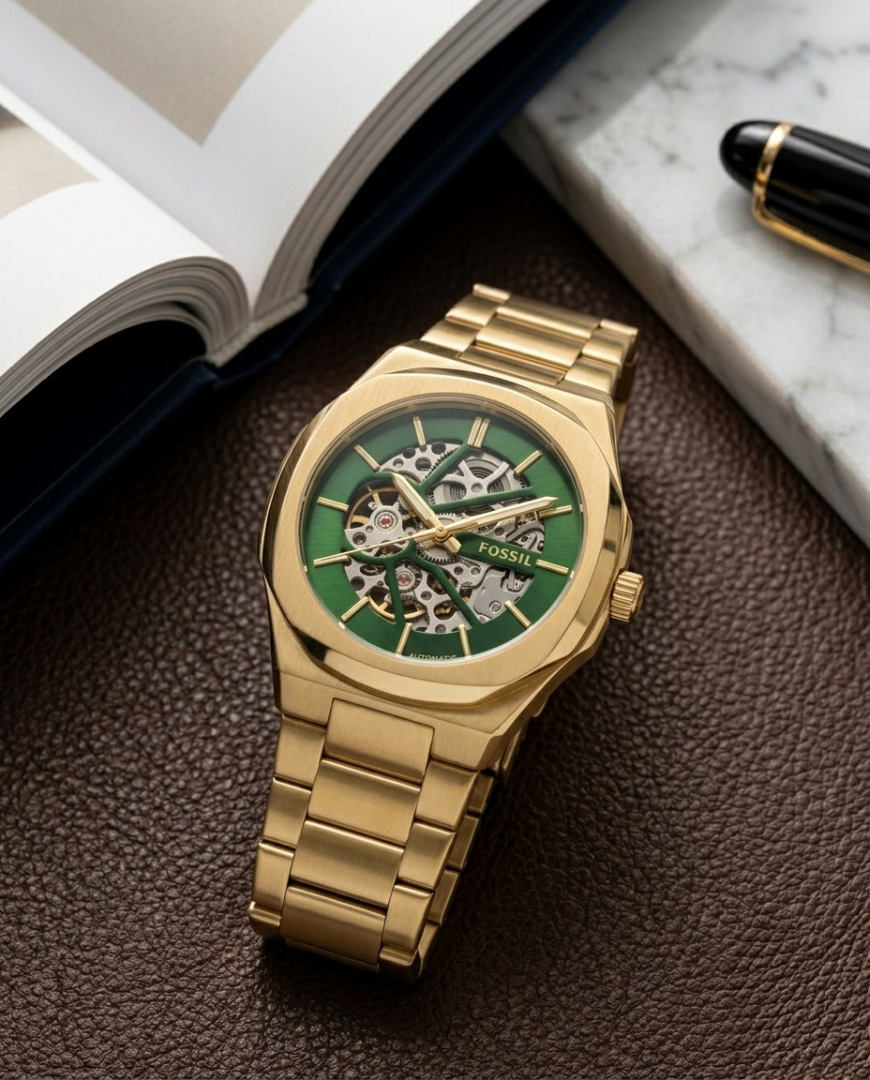 Fossil_il Automatic Skeleton gold green