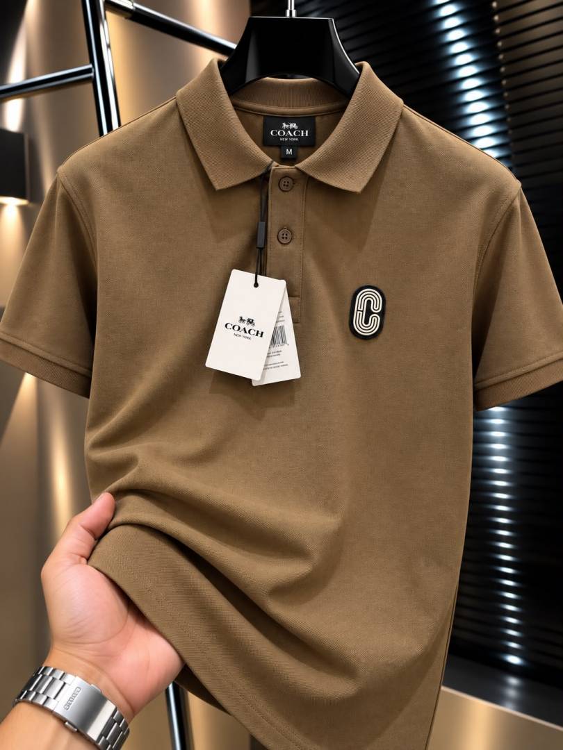 Coach Chest Logo Polo T-shirt Coffee