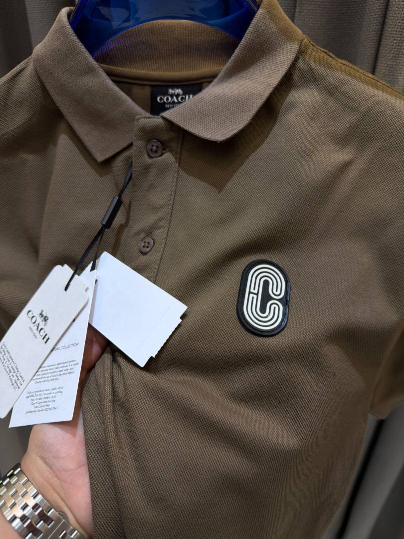 Coach Chest Logo Polo T-shirt Coffee