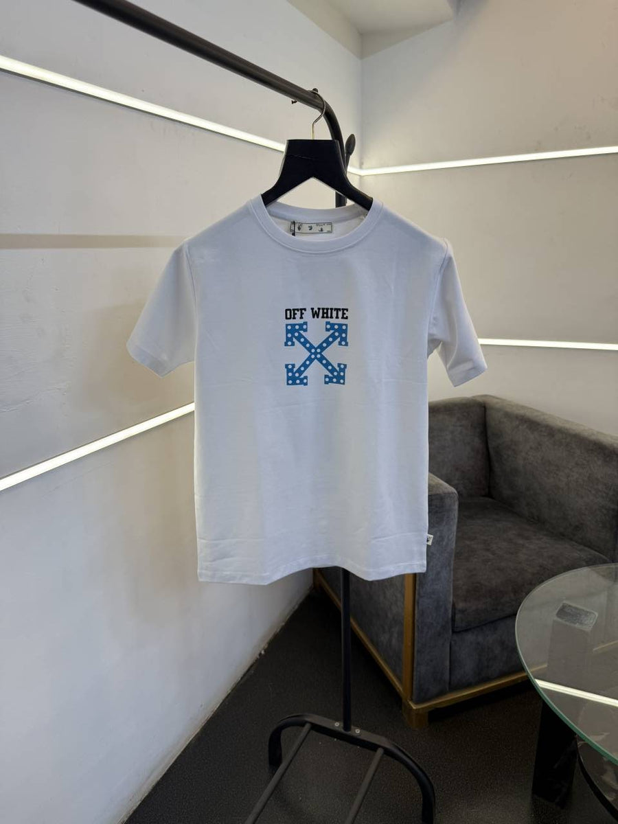 Of white Imported round neck tshirt with front and back print White sale