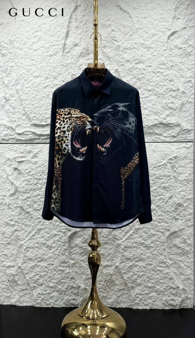 Gucci Leopard Print Box Pack Full Sleeves Shirt Black