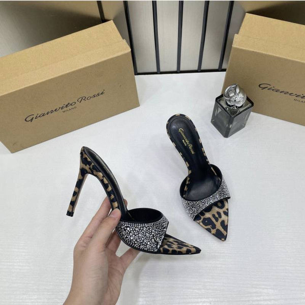 Gianvito Rossi Milano Heel Crystal Rhimestone Pointed Toe Heels For Women With Original Box