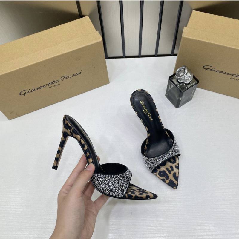 Gianvito Rossi Milano Heel Crystal Rhimestone Pointed Toe Heels For Women With Original Box