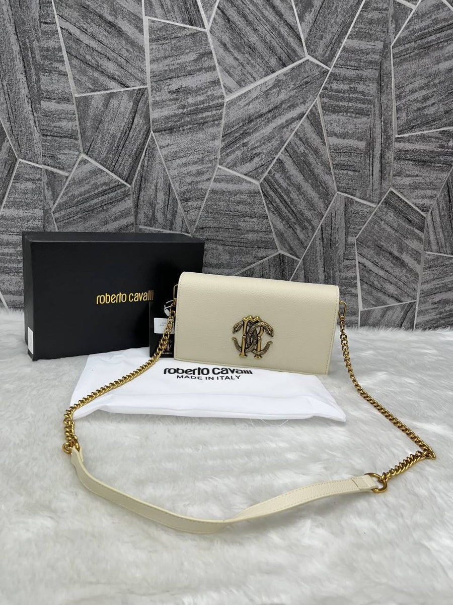 Roberto Cavalli RC Logo White Shoulder Sling Bag With Original Box
