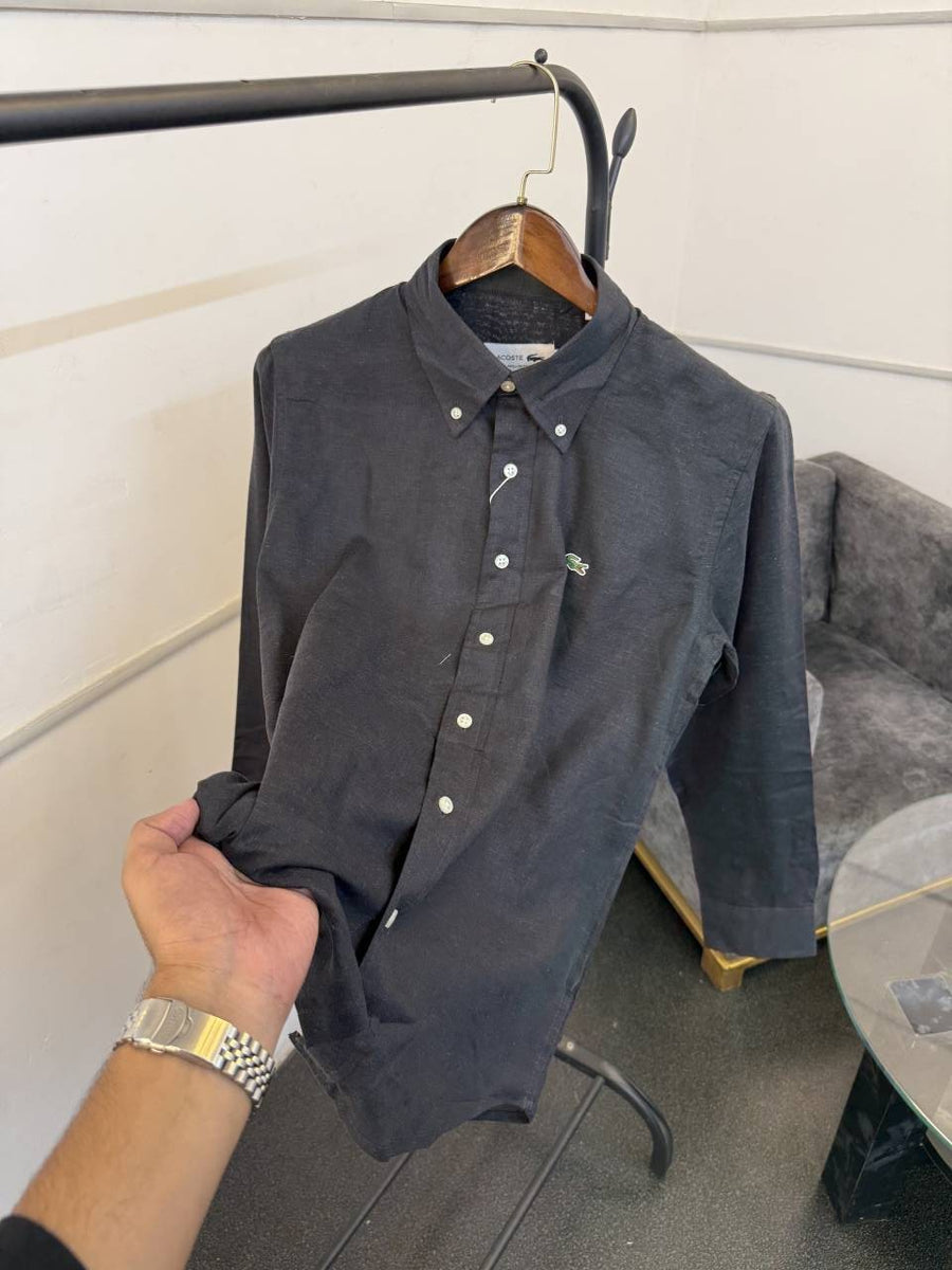 Lacoste dark grey pure linen fabric imported shirt
