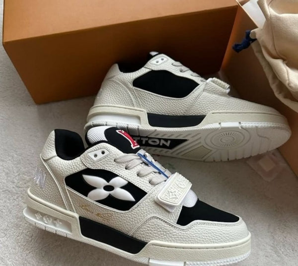 Louis Vuitton Stripe LV Trainer Flower Monogram Cream Black