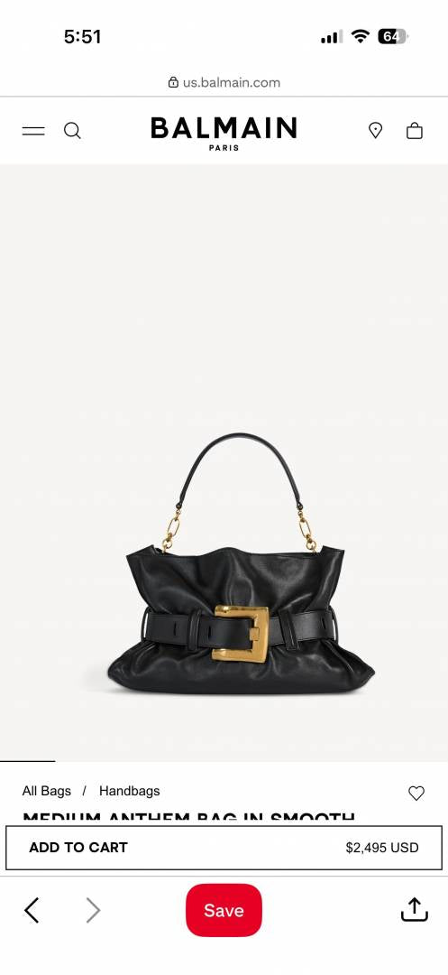 Balmain Medium Anthem Bag In Smooth Leather With DustCover