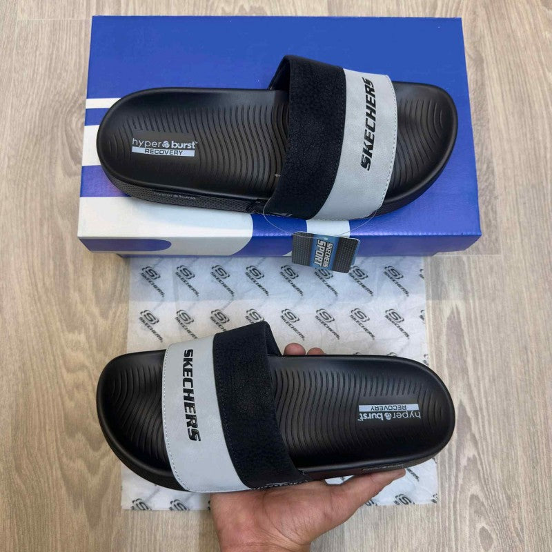 Skechers Hyper Burst Soft Premium Black Grey Flip Flop SE12