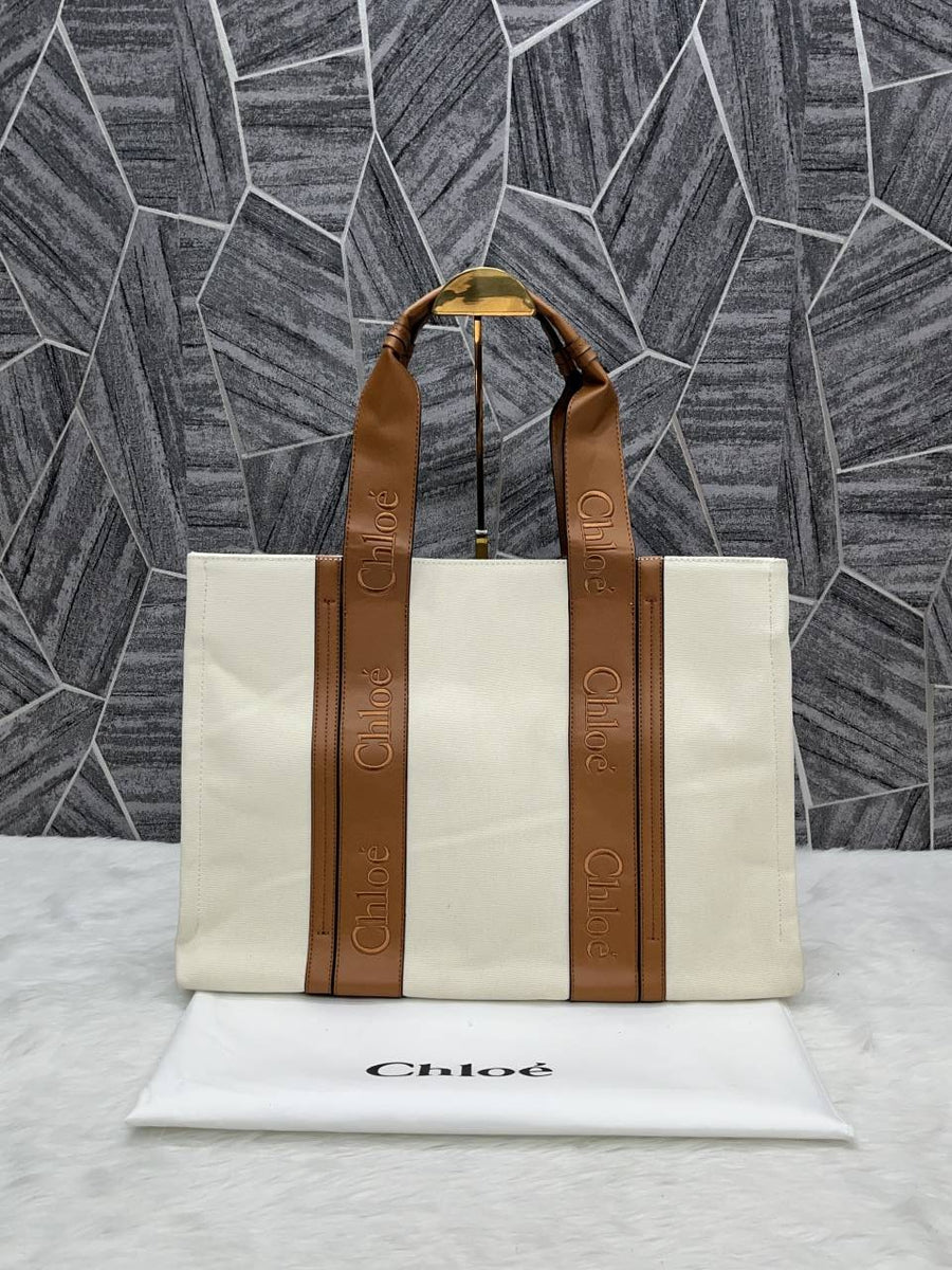 Chloe Woody Canvas Tote Bag Large With Dust Cover